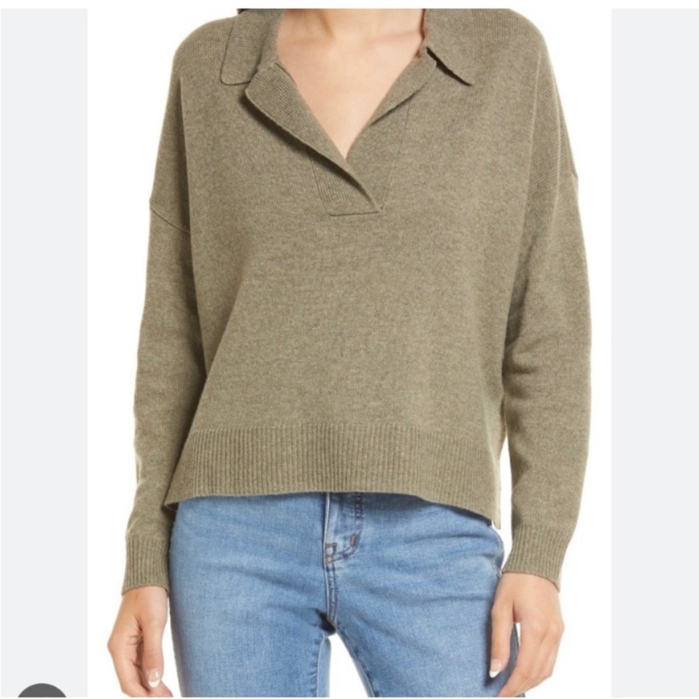 Madewell Cropped Collared Sweater in Olive Green | Women’s Size XS